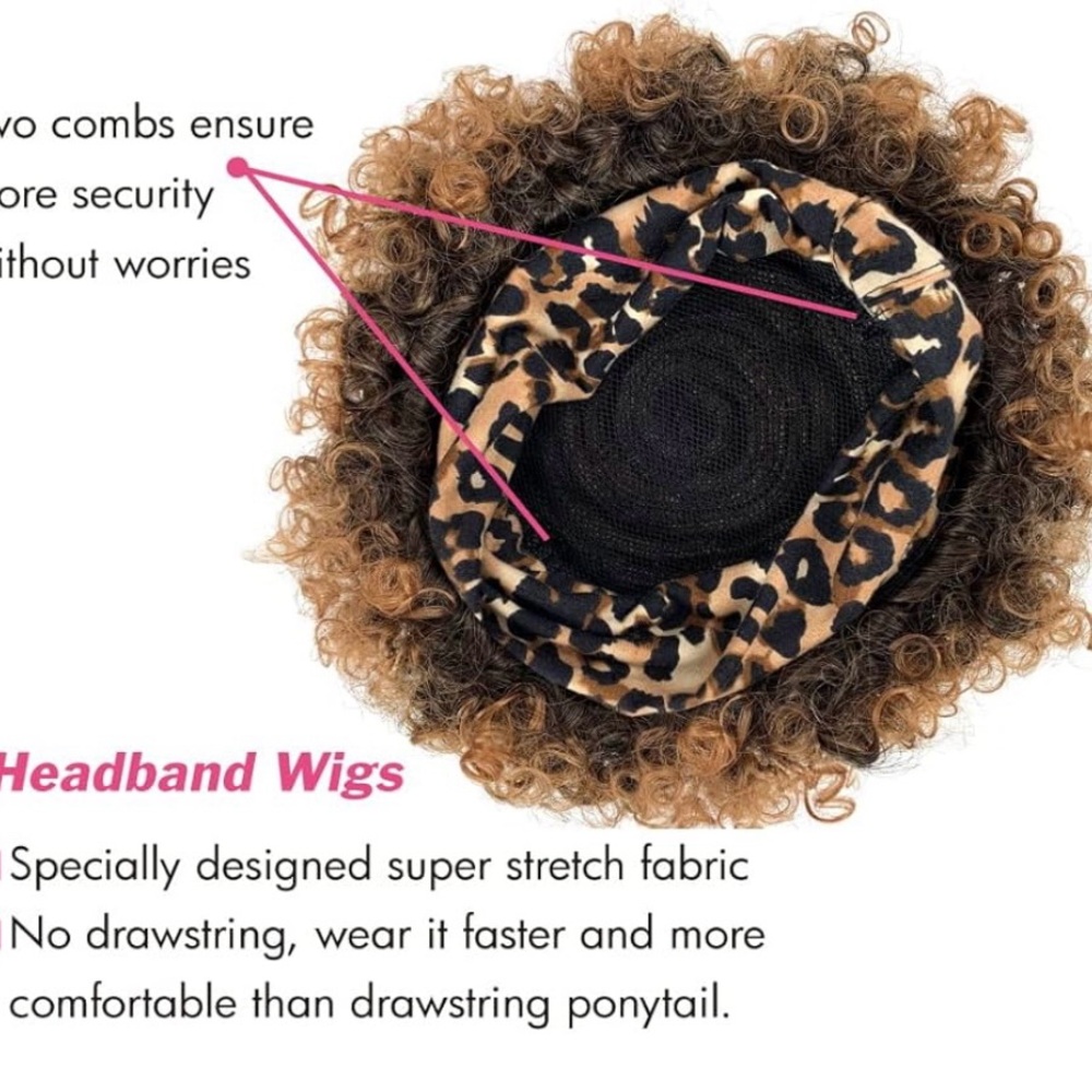HAIR, Kinky Curly Afro Pixie with headband attached, Highlighted - Picture 10 of 10
